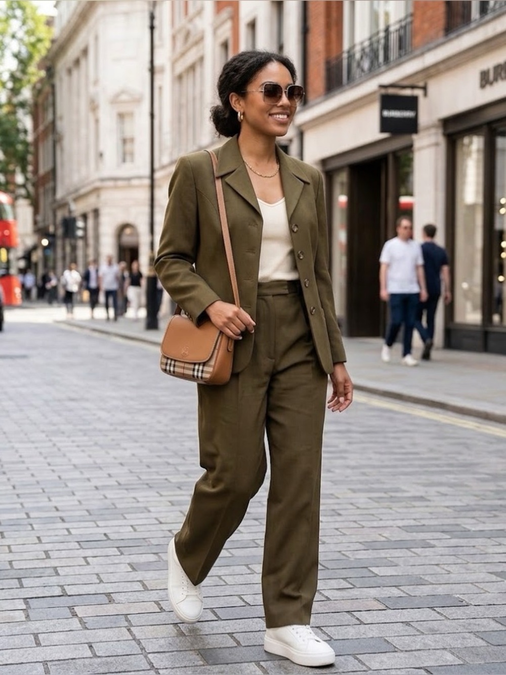 Burberrys Vintage Olive Green Wool Blend Pant Suit 6-10